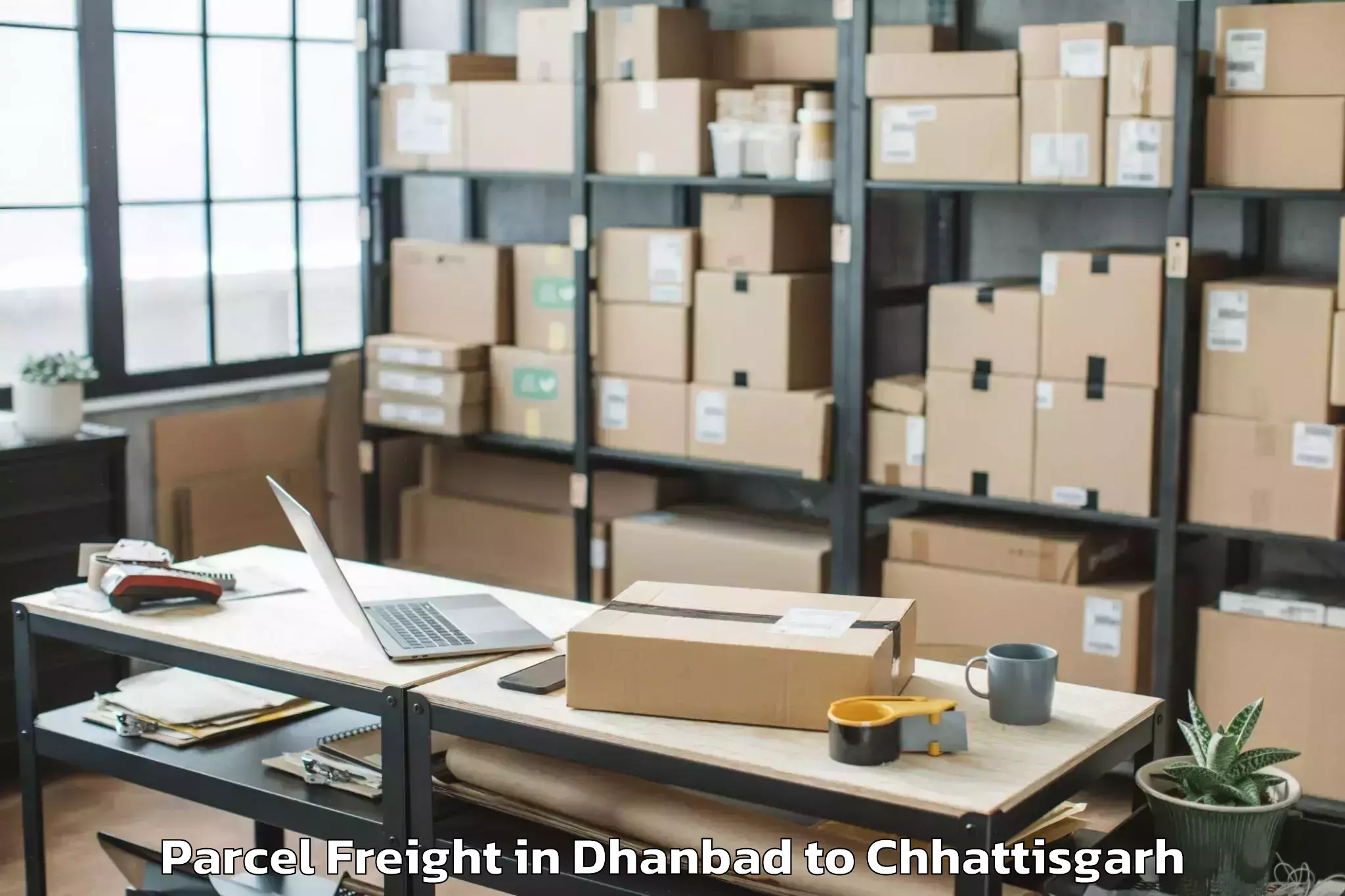 Easy Dhanbad to Bhairamgarh Parcel Freight Booking